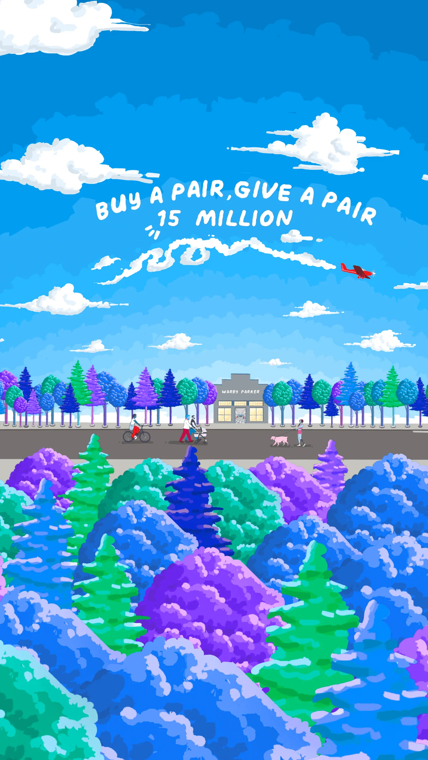 Warby Parker — 15 Million Pairs Donated celebration, infinite zoom film hand-drawn by Théo Garnot